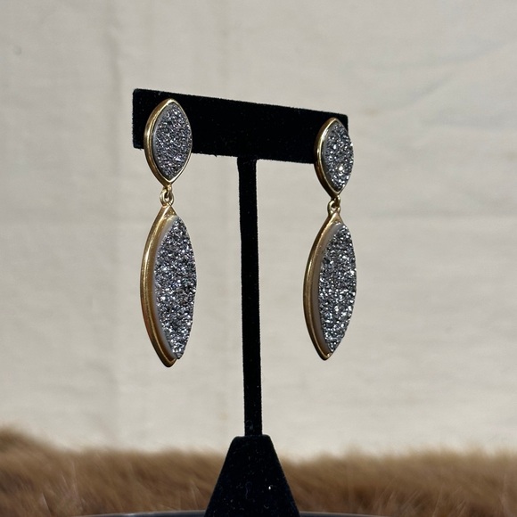 Elegant Gold and Silver Drop Earrings - Picture 3 of 3